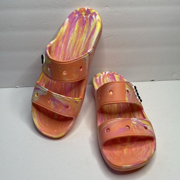 Crocs Classic Papaya Marble Multi Color Slide Sandal Size 12 Orange - Picture 2 of 8